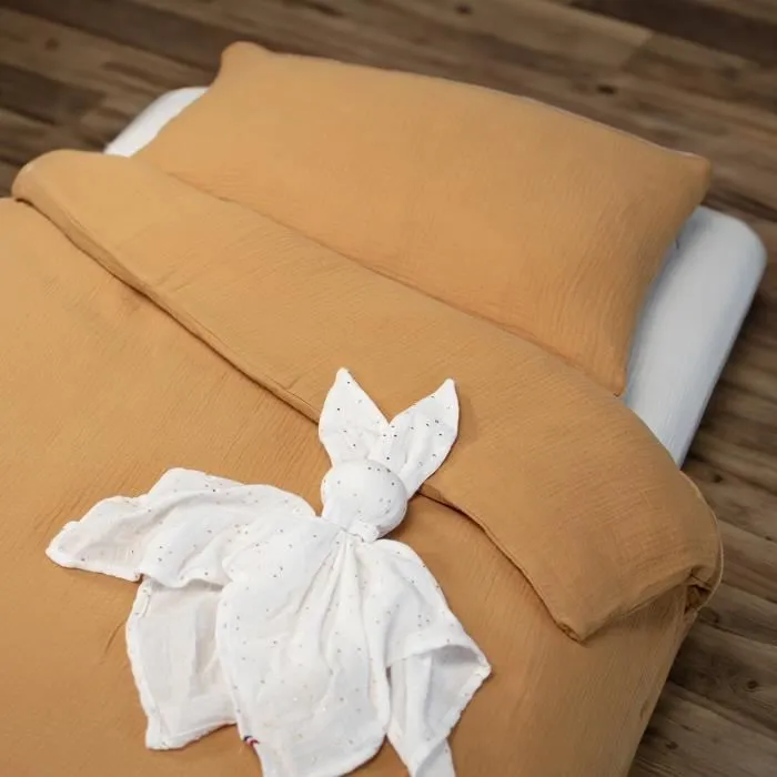 Parure de lit housse de couette et taie d'oreiller Jeanne 100x140 cm Camel-1