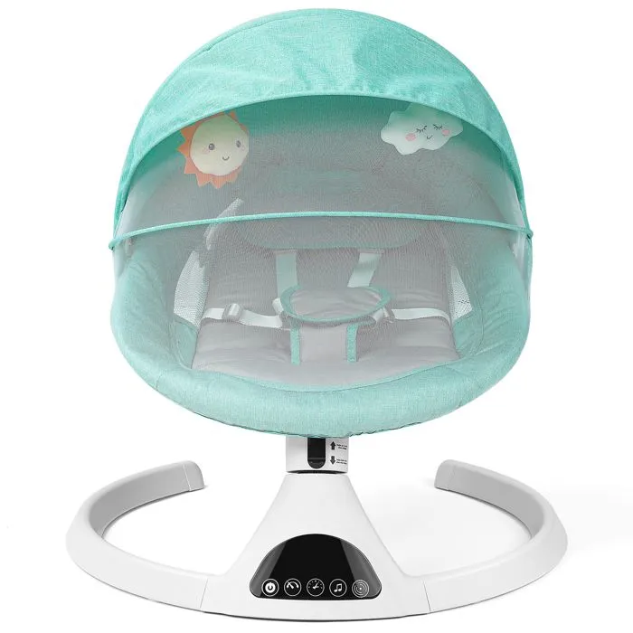 Transat Balancelle Électrique Bébé 0-12 mois jusqu'à 20KG, 5 Vitesses avec Coussin de Siège, Vert-0
