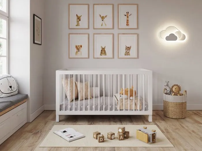 Lit Bébé Evolutif Convertible 140 x 70cm blanc, Lit d'enfant en bois 3 EN 1, 3 Niveaux de Réglage de la Hauteur-1