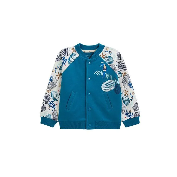 Veste teddy enfant - Santorini - Bleu - 100% coton - Manches imprimées - Poches pratiques-0