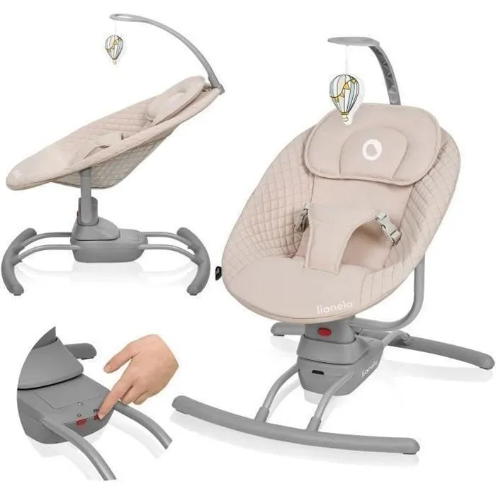 LIONELO Rio - Transat et Balancelle Électrique Bébé - Ttélécommande - 3 vitesses de balancement - Beige-0