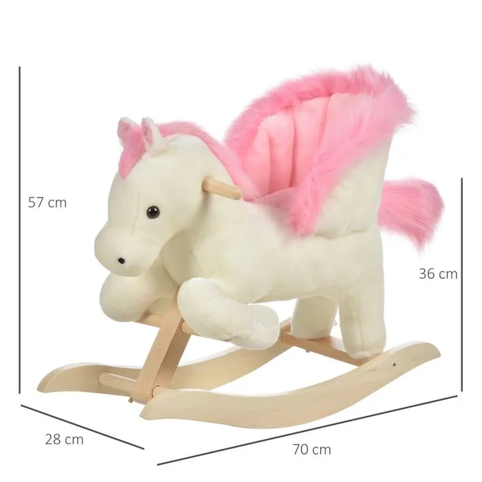 Cheval à bascule musical en bois peuplier blanc et rose pour enfant de 18 mois et plus-3