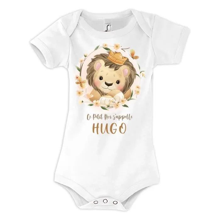 Body bébé Hugo - Lion Roi - Blanc - Qualité premium - Label Oeko-Tex-0