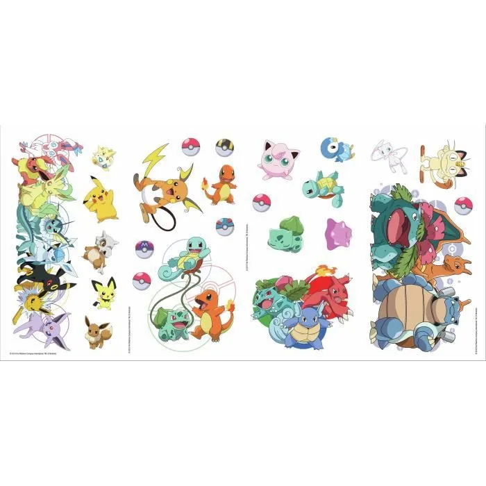 Stickers - Nintendo - Pokemon - 25 Repositionnables - 23CM X 44CM - Vinyle Lavable-2