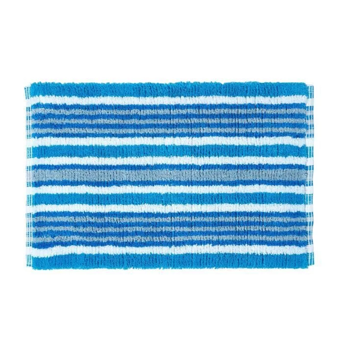Tapis de bain rayures en pur coton peigné 40 x 60 cm bleu-0