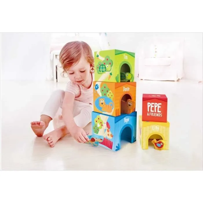 Cubes à empiler Puppy + amis - HAPE - Enfant - Mixte - 18 mois - Carton - Coloré-1