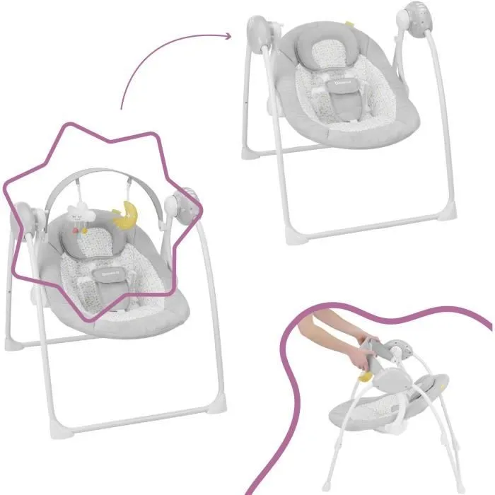 Badabulle Balancelle Electrique Confort - Pliable - Ultra Compact - Arche de jeux amovible, Candy-4