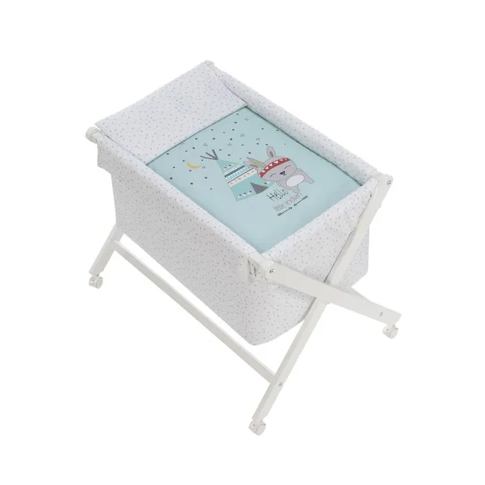 Interbaby berceau pliable Tipi 90 x 55 cm bois blanc/bleu 5-pièces-0