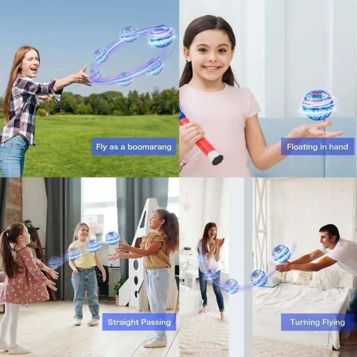Boule Volante Lumineuse, Magique Balle Volante Flying Boomerang Ball Spinner, Ballon Volant Lumineux Drone Hoverball, Jouet Cadeau-1