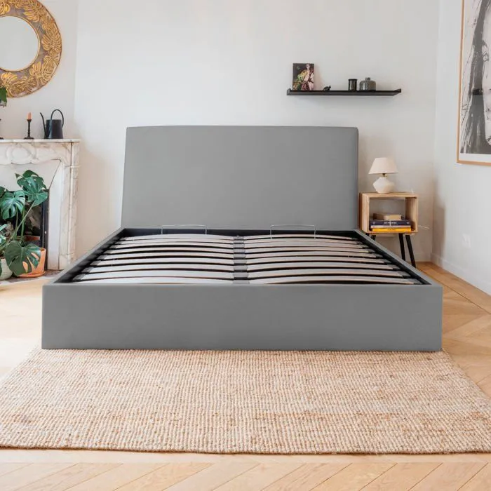 Lit Coffre - Gris - 140x190 / Avec-1