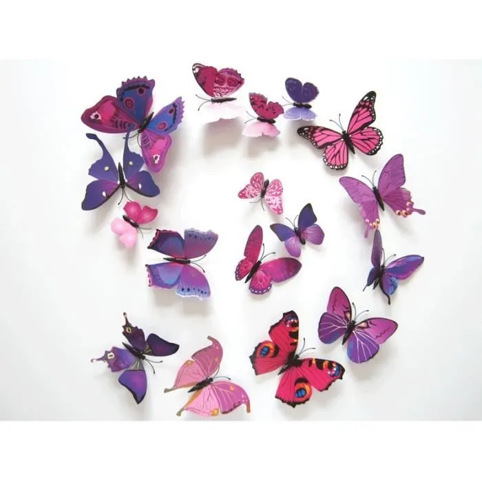 Décoration murale - TRIXES - Lot de 12 Papillons Magnétiques 3D - Rose et Violet - Asymétrique - Contemporain-0