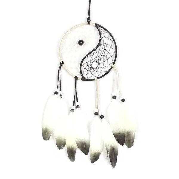 Attrape-Rêve - Yin Yang - Décoration intérieure - Plumes - Perles - 50-55 cm-0