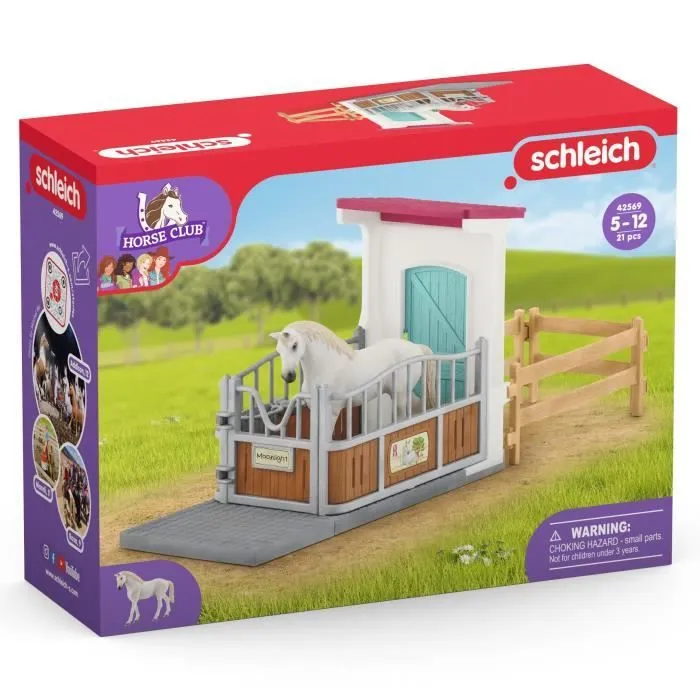 Box avec étalon Pur Sang anglais, Extension pour écurie schleich pour enfant, Schleich 42569 HORSE CLUB, dès 5 ans-6