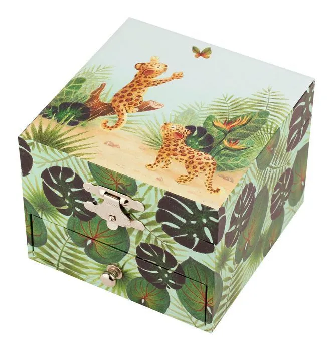 Coffret Musique Cube Savane Trousselier - TROUSSELIER - Vert - Jungle léopard - Mélodie douce-1