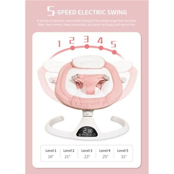 Transat Balancelle Électrique Bébé 0-12 mois jusqu'à 20KG 5 Vitesses avec Coussin de Siège - Rose-2