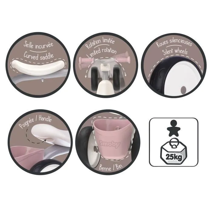 Porteur Rookie Rose en métal pour enfant dès 12 mois - Smoby-5