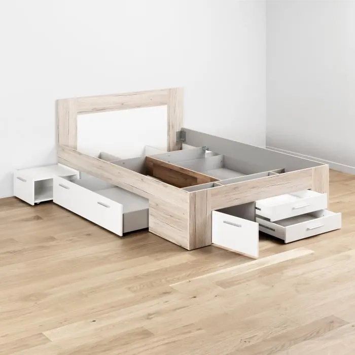 UDINE Lit adulte contemporain décor chêne cendré et blanc mat - l 140 x L 200 cm-4