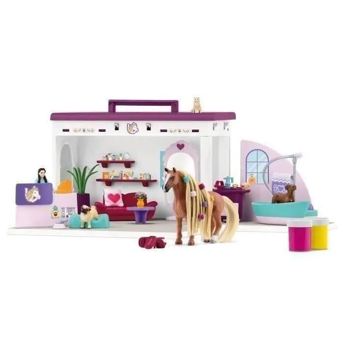 Salon pour Animaux de Compagnie 66 Pièces - Coffret de Jouets avec Figurine Cheval, Soigneur, Chiots et Accessoires pour Enfants-4