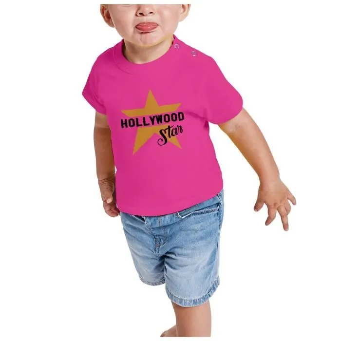 T-shirt Bébé Manche Courte Rose Hollywood Star Cinema Los Angeles Series Film TV-1