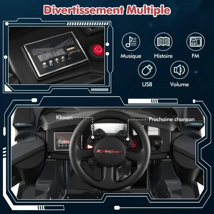 COSTWAY 12V Audi Voiture Électrique Enfants - Télécommande 2,4G - LED & Musique & Histoire - 2 Moteur, 3-6,5 km/h, 3 +Ans-3
