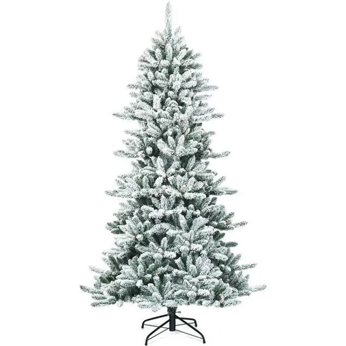 COSTWAY Sapin de Noël Artificiel Flocons de Neige 210cm avec 1108 Pointes Support Métallique Pliable Pomme de Pin Décoration de Fête-0