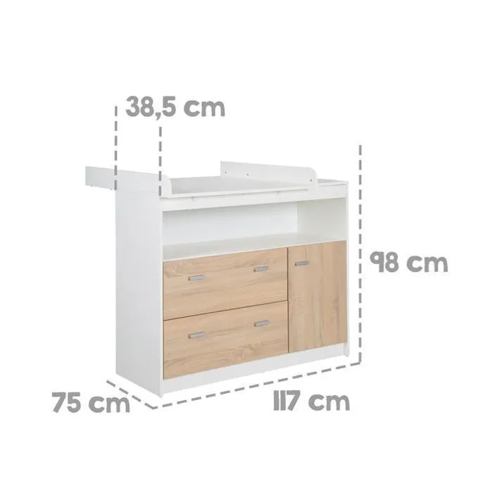 Chambre Bébé Duo Gabriella - Lit Évolutif 70x140 + Commode à Langer - Bicolore - ROBA-5