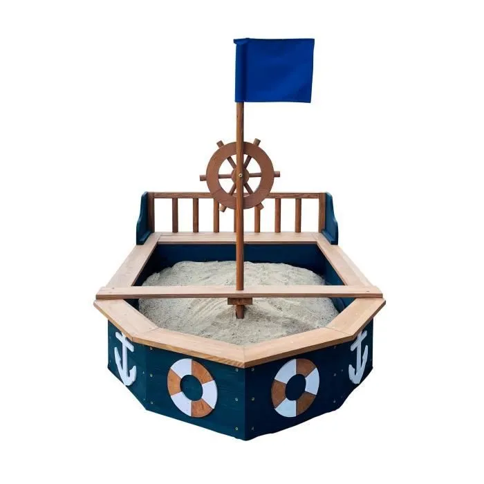Bac à sable en bois en forme de bateau - AXI Doris - Gouvernail rotatif - Bâche et toile de-2