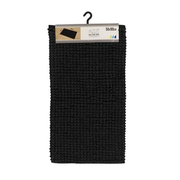 TENDANCE - Tapis de salle de bain Noir en Polycoton Boules 50 x 90 cm-0