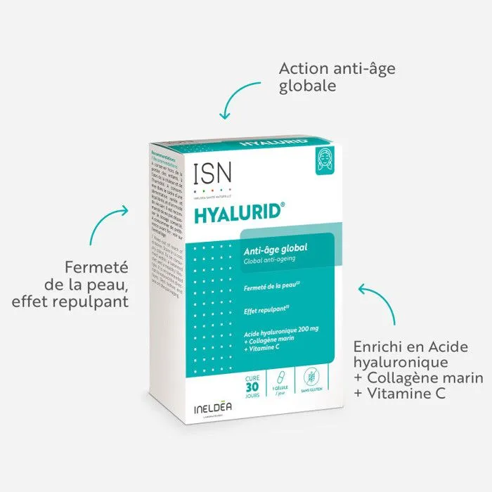 ISN - HYALURID - Anti-âge global - Acide Hyaluronique 200mg + Collagène marin + Vitamine C-3