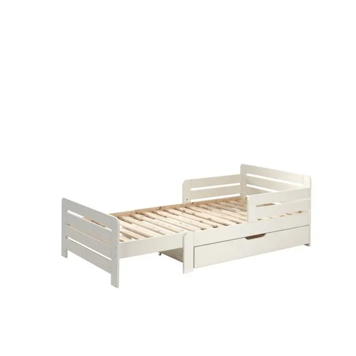 Lit évolutif enfant 90x140-160-200 cm + tiroir en pin blanc - VIPACK - JUMPY-1