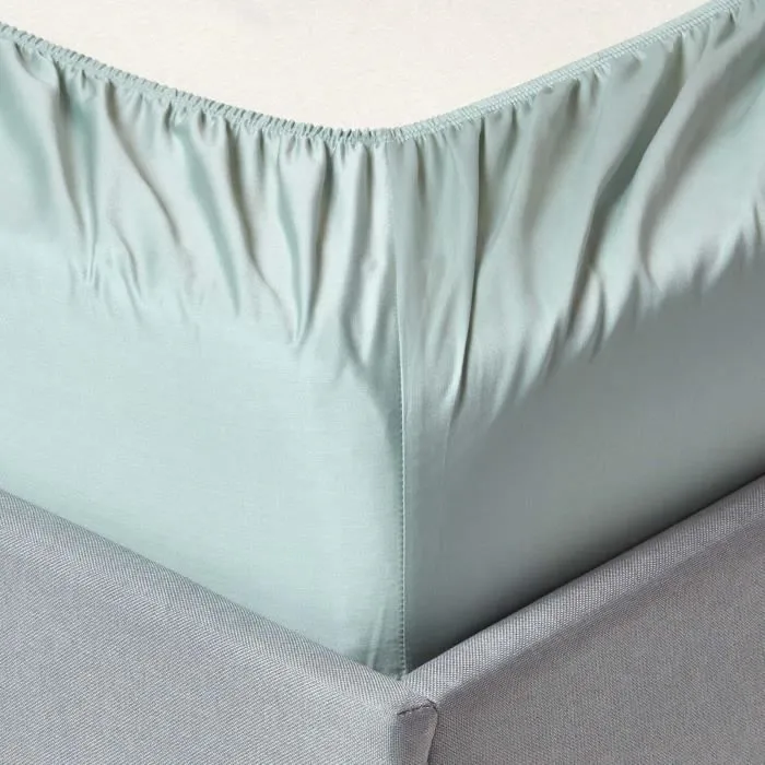 Drap-housse - Coton Égyptien - 160 x 200 cm - 400 fils - Bleu Givré - Biologique-1