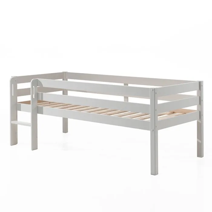 Lit mi-hauteur en bois de pin laqué blanc - VIPACK - Pip - 1 place - Sommier inclus - 90x200 cm-0