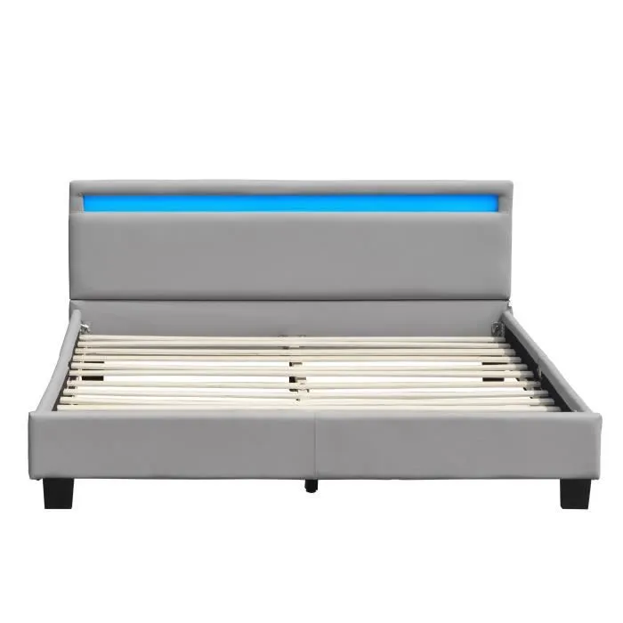 angel - Solide et Confortable Lit 140x190 avec Sommier Tte de Lit avec Eclairage LED Couleur GRIS Pieds en 10 cm p-2
