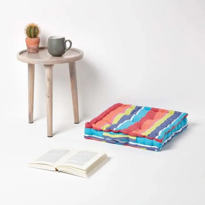 Coussin de sol - Multicolore - 40 x 40 cm - 100% Coton - Confortable - Motif Rayures-1