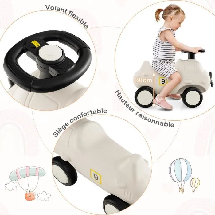 Porteur pour Enfants - COSTWAY - Forme d’Avion - Hélice - Direction à 120° - 4 Roues Entièrement Fermées-2