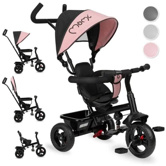 MoMi IRIS - 5en1 - Tricycle Evolutif Bebe - Draisienne Pour Enfants - jusqu'à 5 ans - Rose-0
