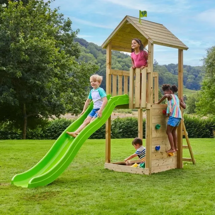 Aire de jeux - TP TOYS - Tour de jeux SKYWOOD - Toboggan 220 cm - Bois massif - H270 cm-1