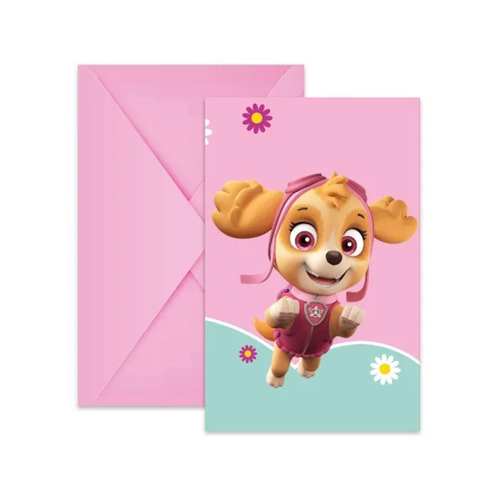 6 Invitations avec enveloppes Pat'Patrouille Skye et Everest - Rose-0