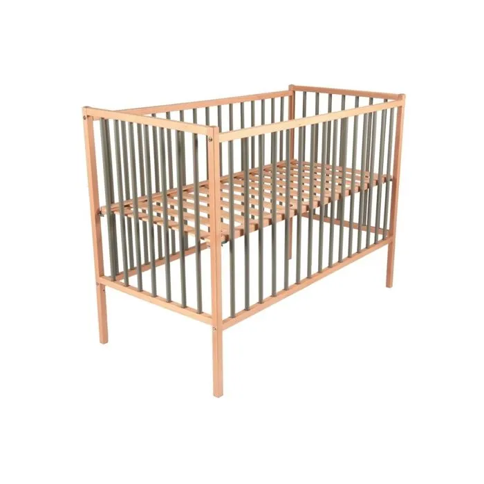 Lit bébé évolutif en bois bicolore gris - Combelle Rémi 60x120cm-3