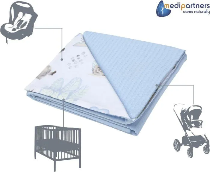 Medi Partners Couverture Bébé 100 % , coton Waffle sans remplissage, bilatéral, délicat pour la peau, 75 x 100 cm, cerf et hérisson-4