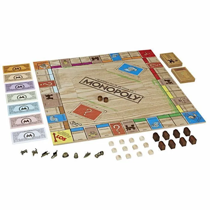 Monopoly - C2320800 - Rustic, edition speciale en bois, le classique des jeux de societe, exclusif a Amazon (allemand)-1