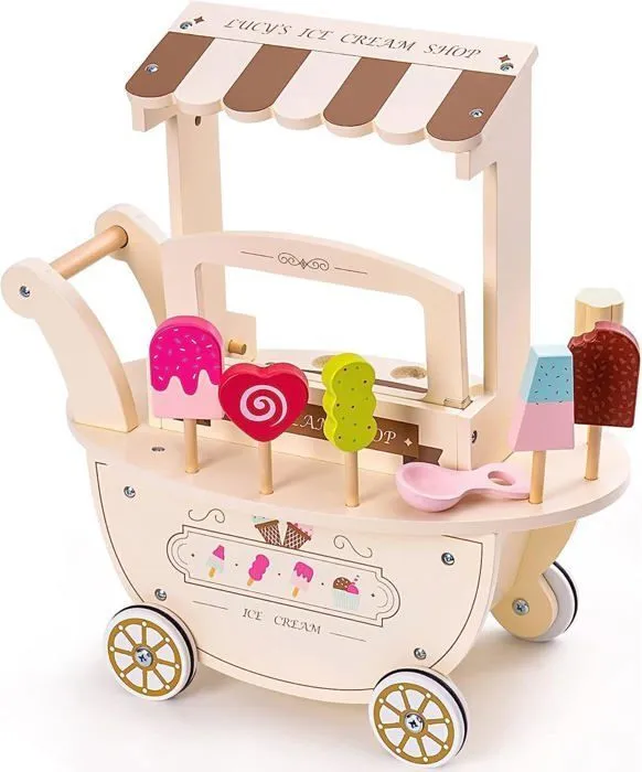 Marchande Enfant en Bois Mamabrum - Marchande Glace sur Roues avec Accessoires, Jouet en bois, Jouet éducatif pour Enfant 3+ans-0