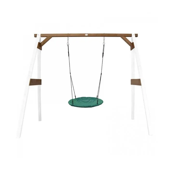 AXI Portique en Bois FSC Blanc / Marron avec Balançoire Nid d’Oiseau Enfant 100 cm Summer | Balançoire ronde pour le jardin-0