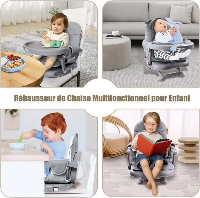 Réhausseur Chaise Enfant Pliable Haute Bébé Portable, Siège Bébé, Chaise repas en Hauteur Réglable, Plateau Amovible, avec Coussin-4