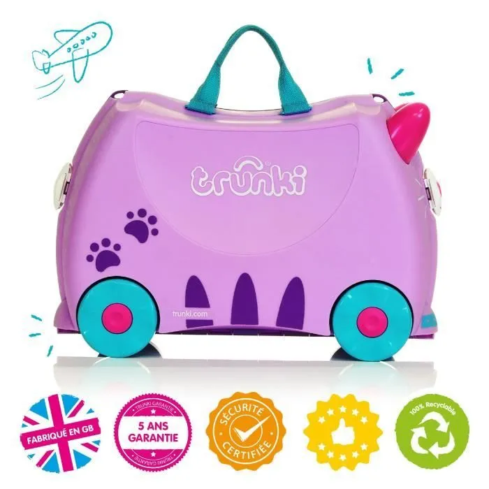 Valise à Roulettes pour Enfants TRUNKI - Cassie Le Chat - Violet et Bleu - Coque rigide en ABS-3
