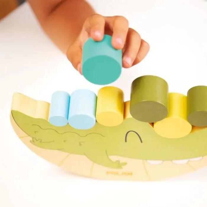 Jouet Éducatif - Coco Balance - Crocodile en Bois - Cylindres Empilables - Motricité Fine - Créativité-3