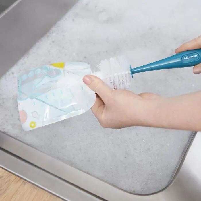 Goupillon pour biberon BABYMOOV avec brosse spéciale pour tétine - Bleu et blanc-3