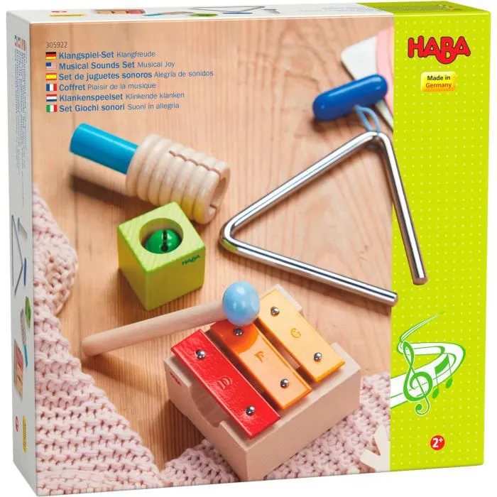 Coffret Plaisir de la Musique - HABA - Triangle, Cube Sonore, Métallophone, Reco-reco et Baguette-0