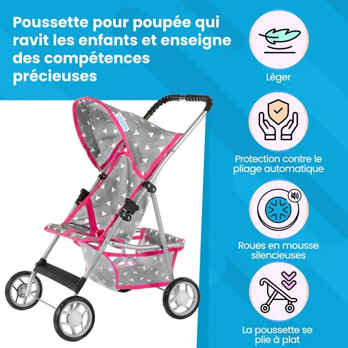Kinderplay Poussette Poupee, Poussette Jouet - Poussette Landeau Bebe pour Poupée pour Poupon, avec Prise Souple, KP0280S-1