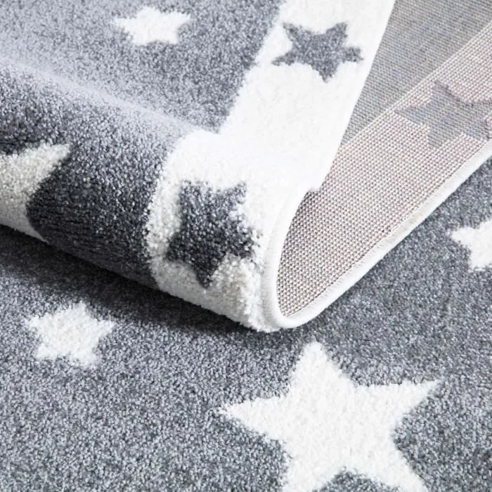 Tapis - IMAGINE - Rond pour chambre d'enfant - Gris et Bordures Blanches - 120x120cm-2